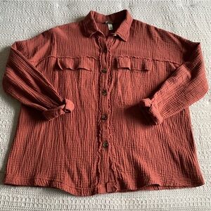 Supplies by Union Bay Gauze Button Down Shirt Cotton Rust Orange Red Utility S